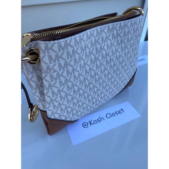 Michael Kors crossbody nicole large triple compartment bag MK signature vanilla - Picture 4 of 9